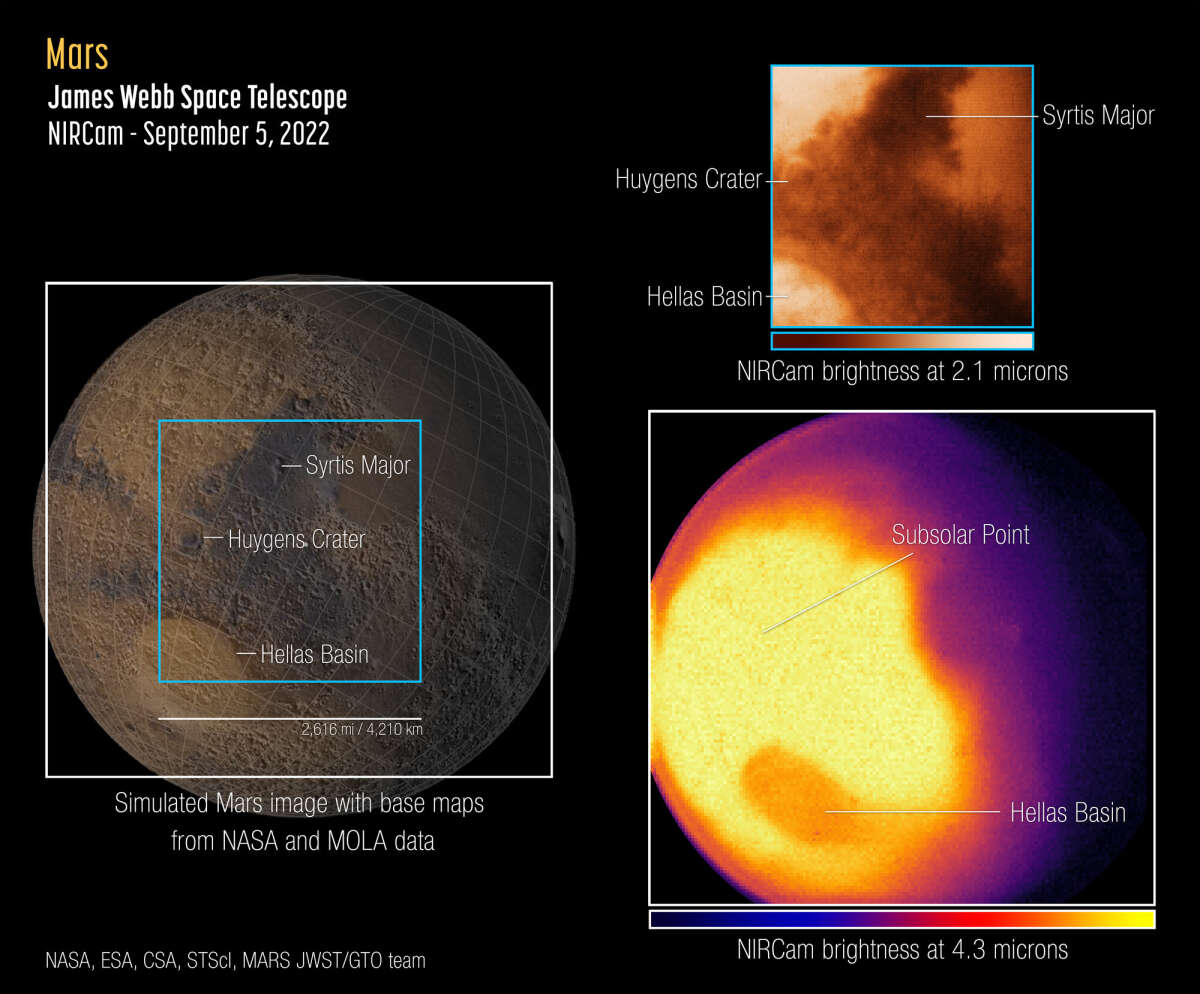 Инфракрасный космический телескоп «Джеймс Уэбб» прислал свои первые снимки Марса